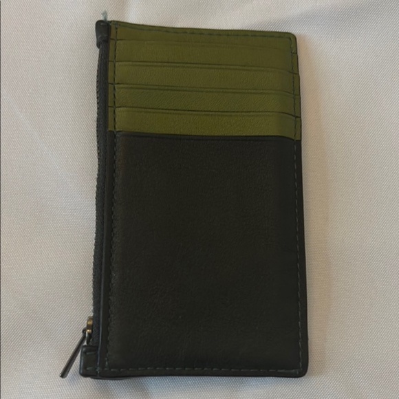 Coach Zip Card Case Wallet Two-Tone Colorblock Calf Leather Black/Olive Green OS - Picture 4 of 12